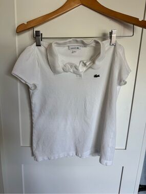 Lacoste Girls White Short-Sleeve Polo Top w/ Scalloped Collar 12